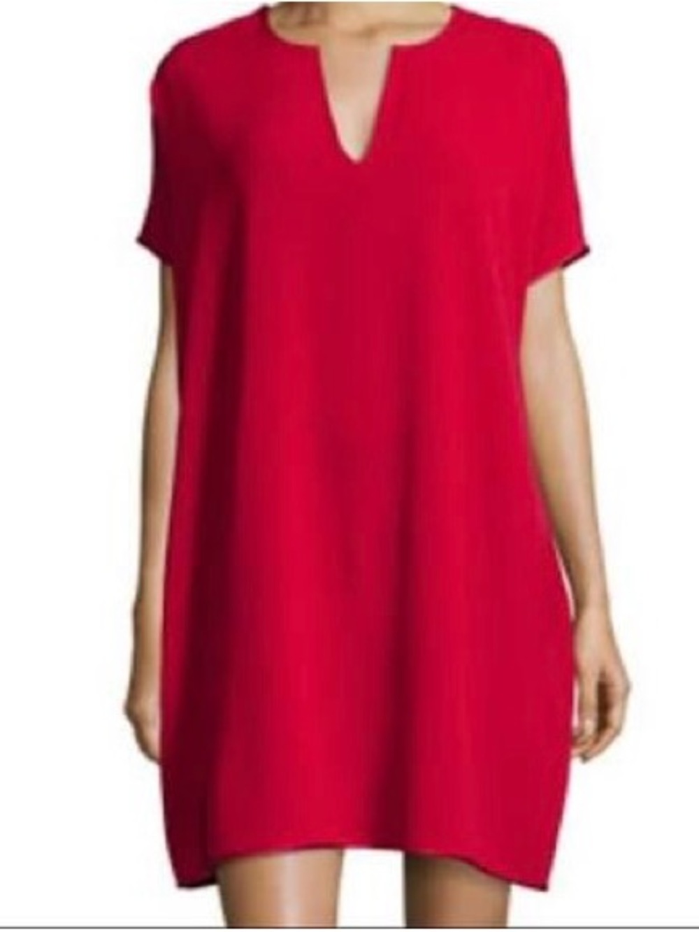 Diane von Furstenberg DVF Kora Dress Red Crepe Tunic Caftan Shift Mini Pocket